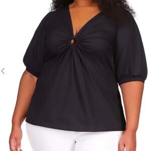 Michael Kors Plus XL Cotton Poplin 3/4 Sleeve Top